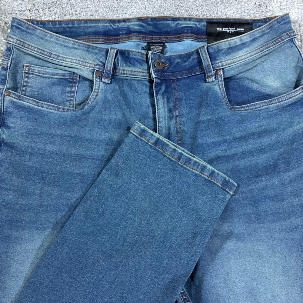 The Perfect Jean NYC Slim Thick Jeans Mens 36x30 Medium Wash Blue Stretch Denim